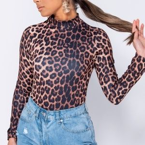leopard print high neck long sleeve bodysuit